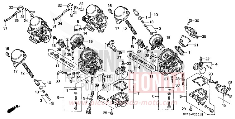 CARBURETOR (COMPONENT PARTS) for CB1000F "Big One" CANDY REVIVE RED (R210) from 1995